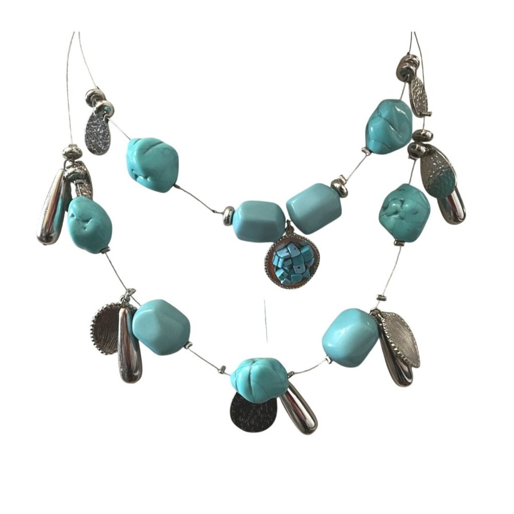 Chicos Floating Faux Turquoise Bead Multistrand Necklace 93825